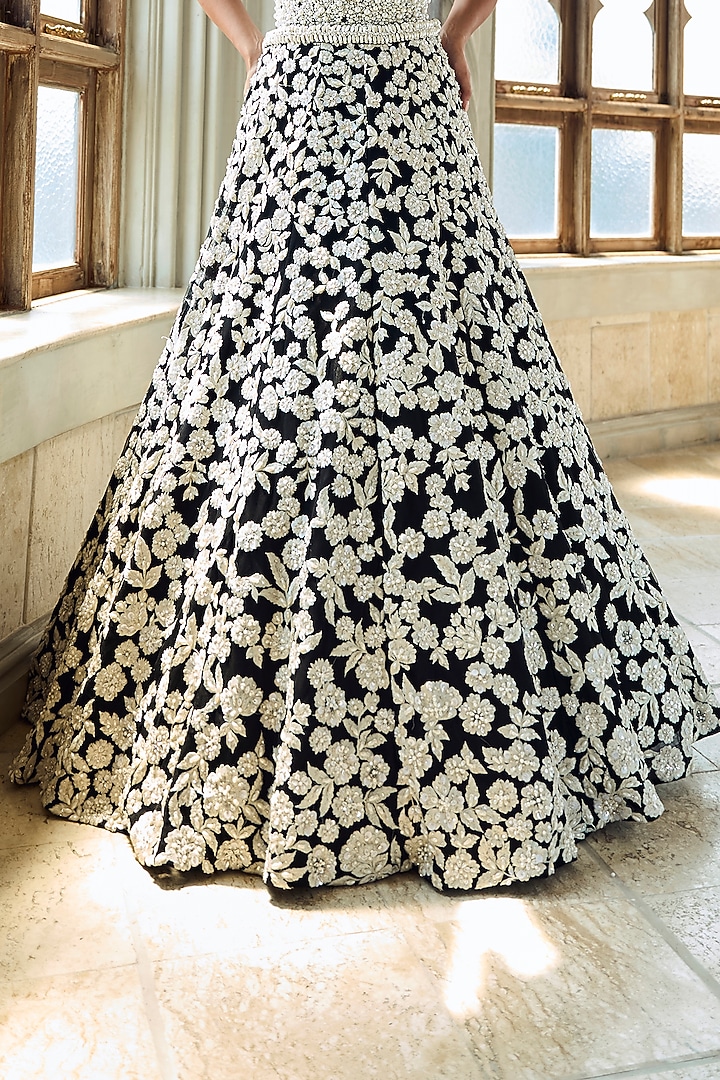 Black Net Pearl Embroidered Bridal Lehenga Set by Seema Gujral at Pernia's Pop Up Shop