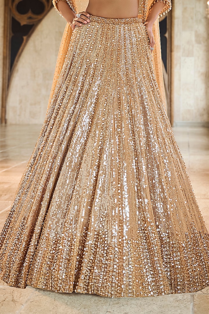 Copper Net Sequins Embroidered Bridal Lehenga Set by Seema Gujral at Pernia's Pop Up Shop