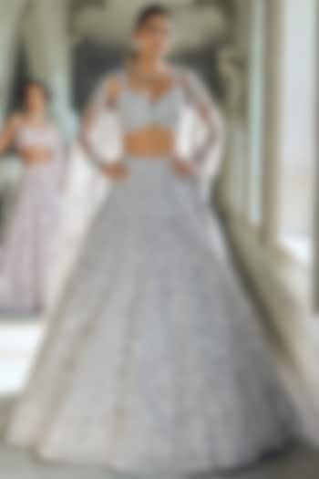 Silver Net Sequins Embroidered Bridal Lehenga Set by Seema Gujral at Pernia's Pop Up Shop