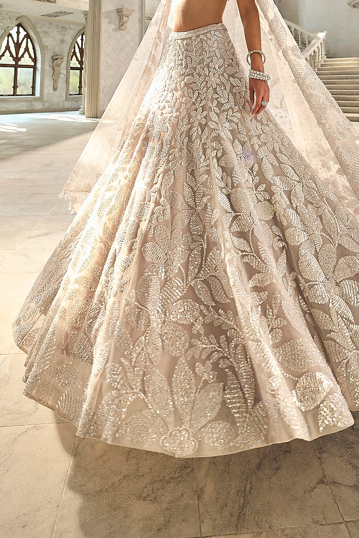 Silver Net Sequins Embroidered Bridal Lehenga Set by Seema Gujral at Pernia's Pop Up Shop