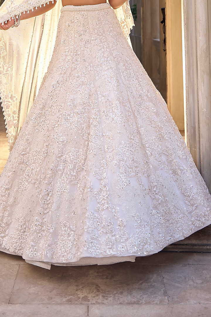Ivory Net Pearl & Sequin Embroidered Bridal Lehenga Set by Seema Gujral at Pernia's Pop Up Shop