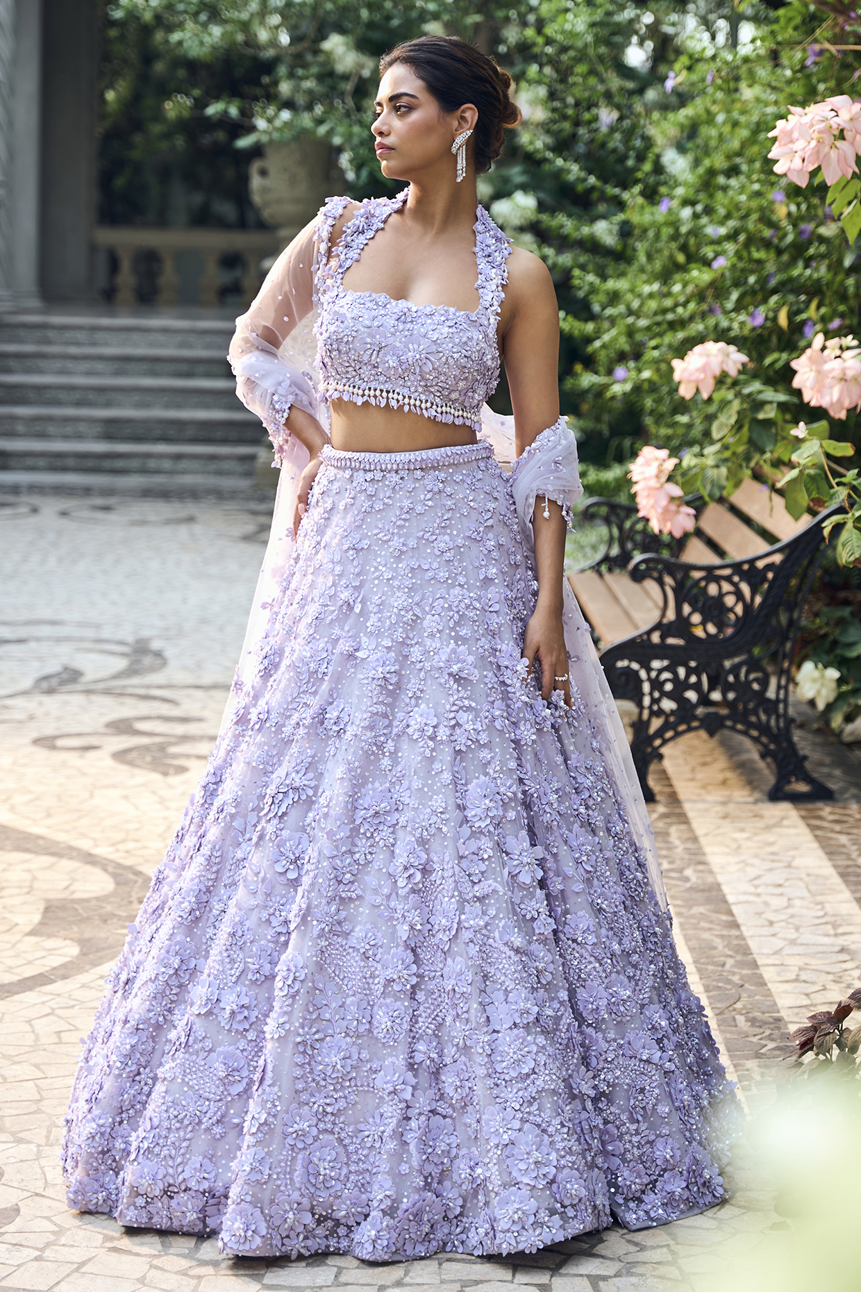 Lilac Net Sequins Embroidered Bridal Lehenga Set by Seema Gujral at Pernia's Pop Up Shop