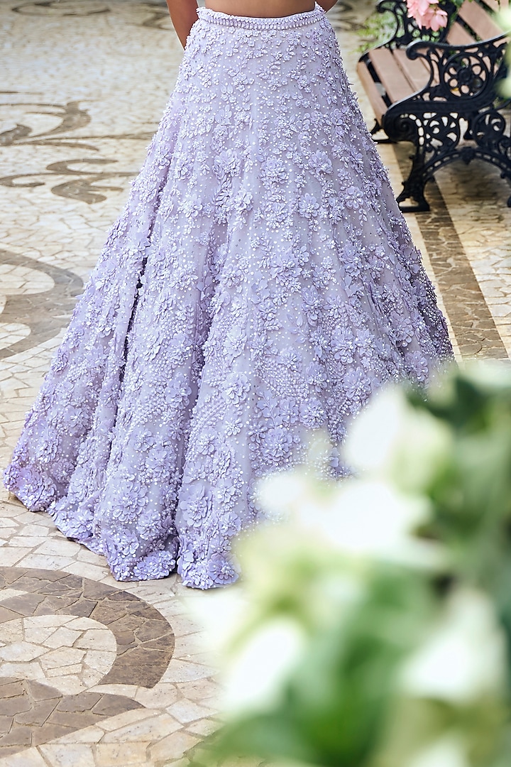 Lilac Net Sequins Embroidered Bridal Lehenga Set by Seema Gujral at Pernia's Pop Up Shop