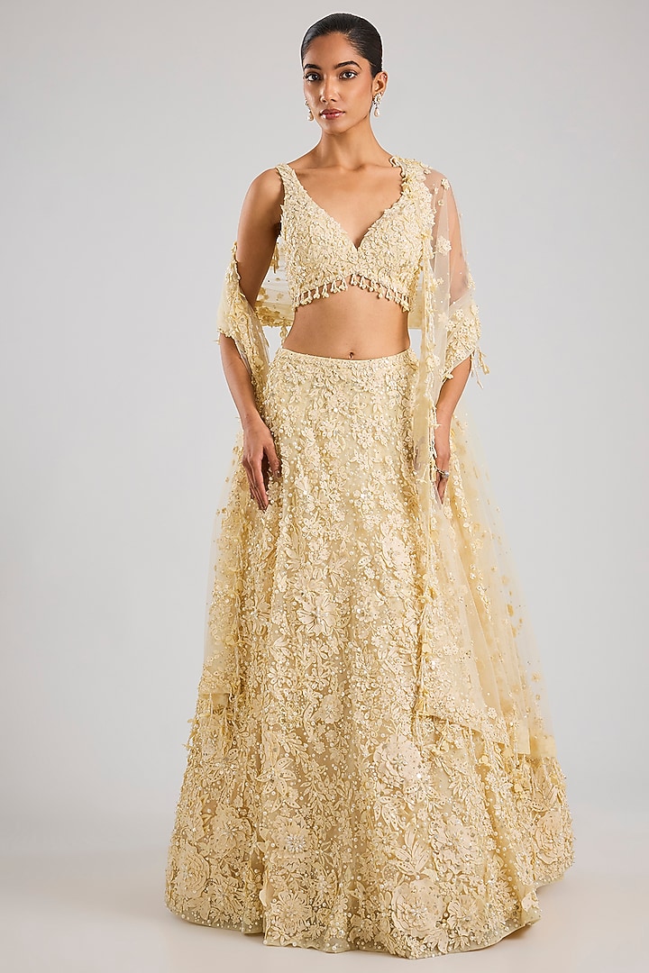Yellow Net Embroidered Bridal Lehenga Set by Seema Gujral at Pernia's Pop Up Shop