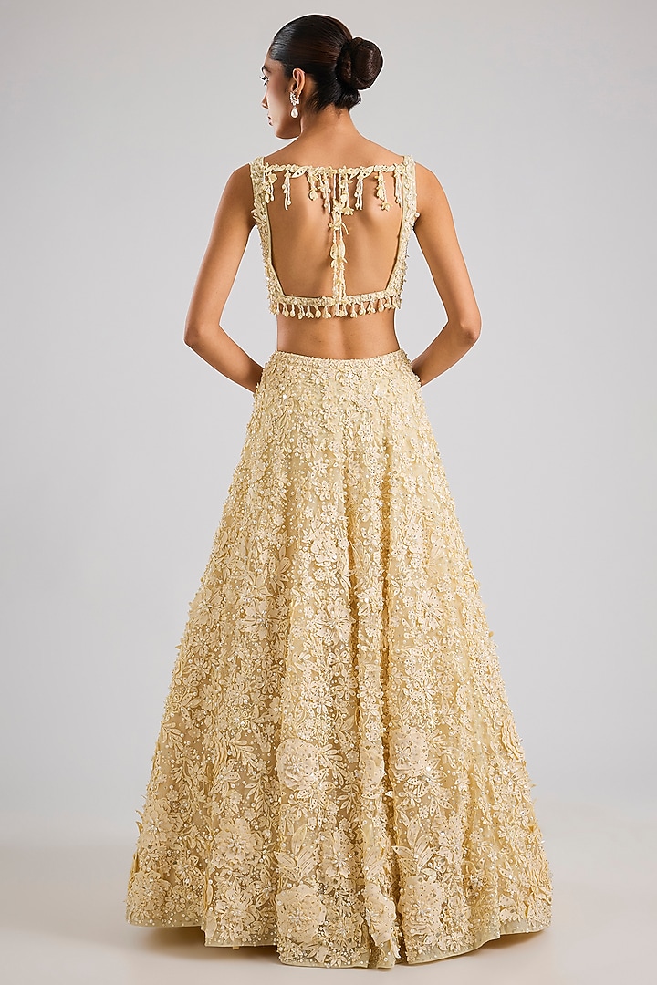 Yellow Net Embroidered Bridal Lehenga Set by Seema Gujral at Pernia's Pop Up Shop