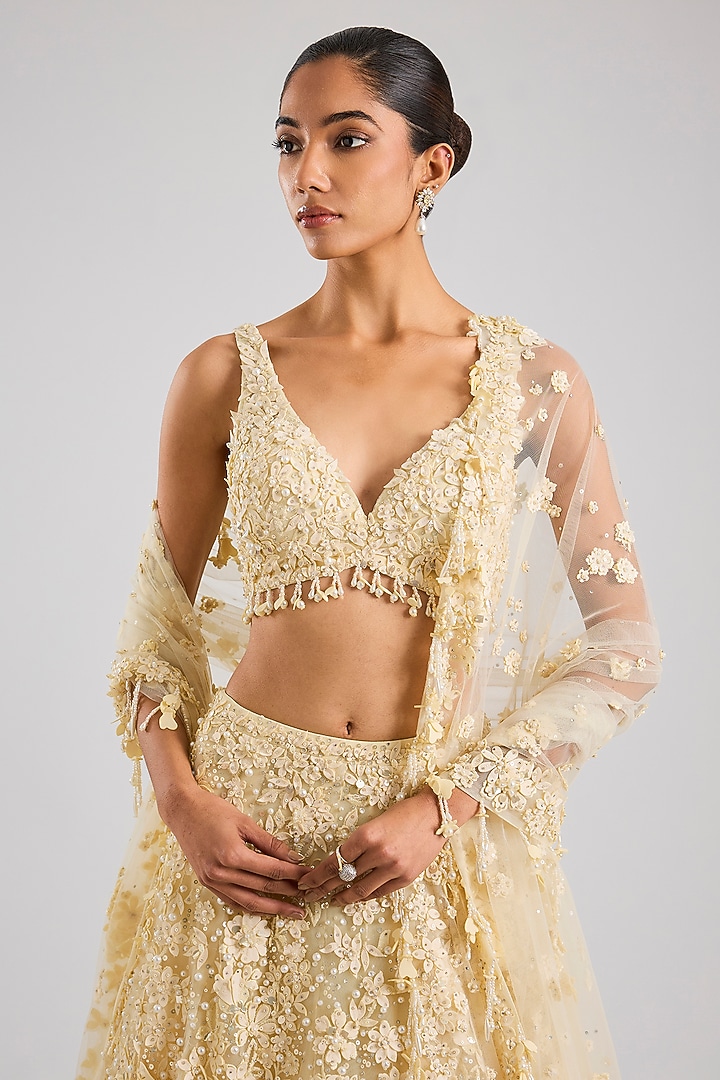 Yellow Net Embroidered Bridal Lehenga Set by Seema Gujral at Pernia's Pop Up Shop