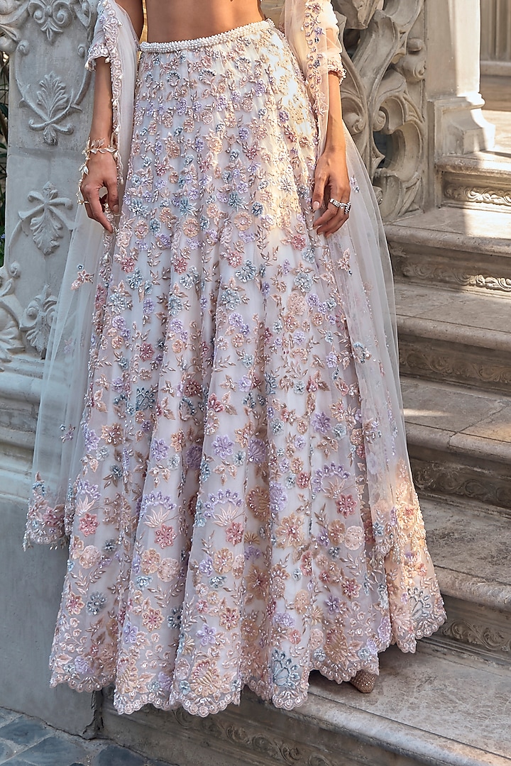 Multi-Coloured Organza Crystal Embroidered Bridal Lehenga Set by Seema Gujral at Pernia's Pop Up Shop