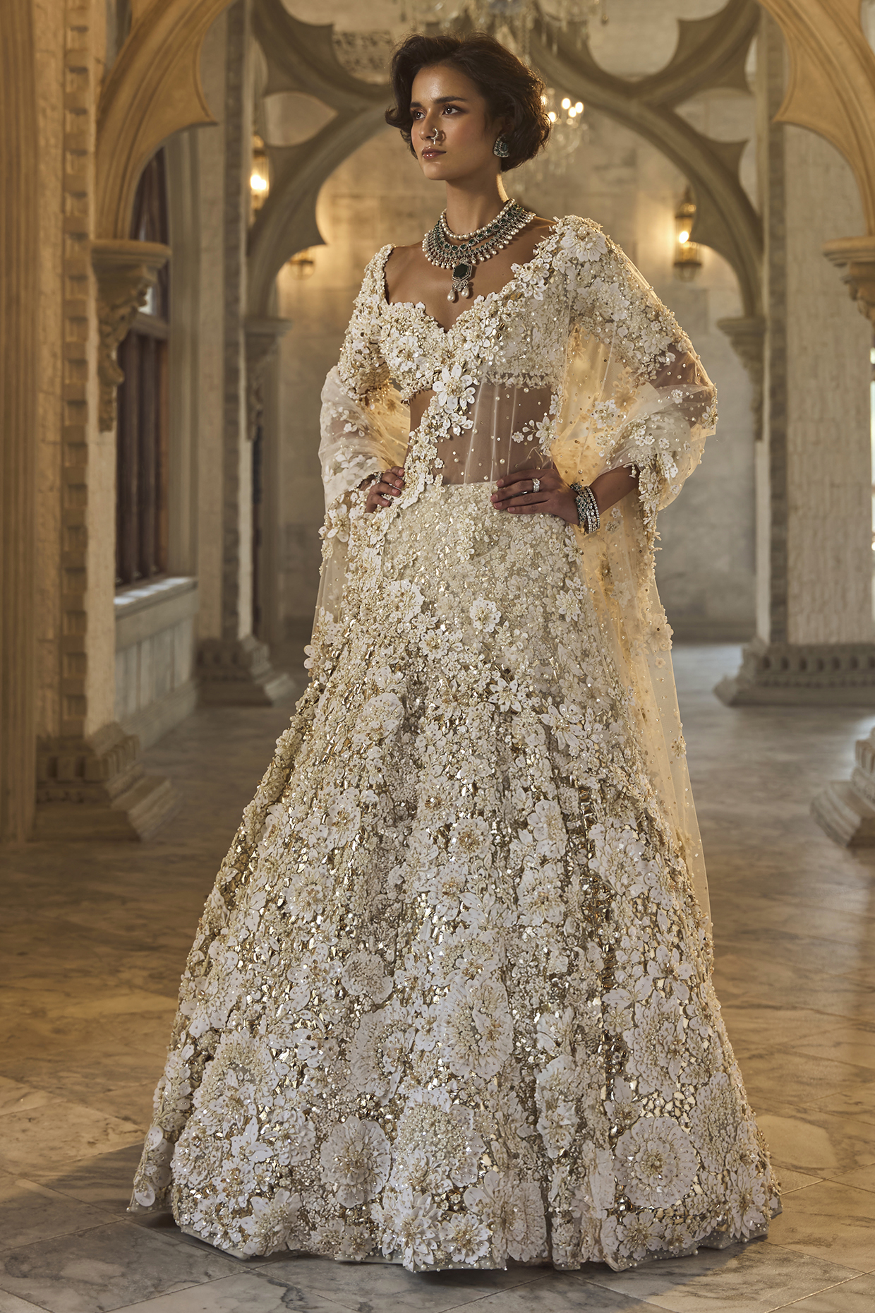 Ivory Net Crystal Bridal Lehenga Set by Seema Gujral at Pernia's Pop Up Shop