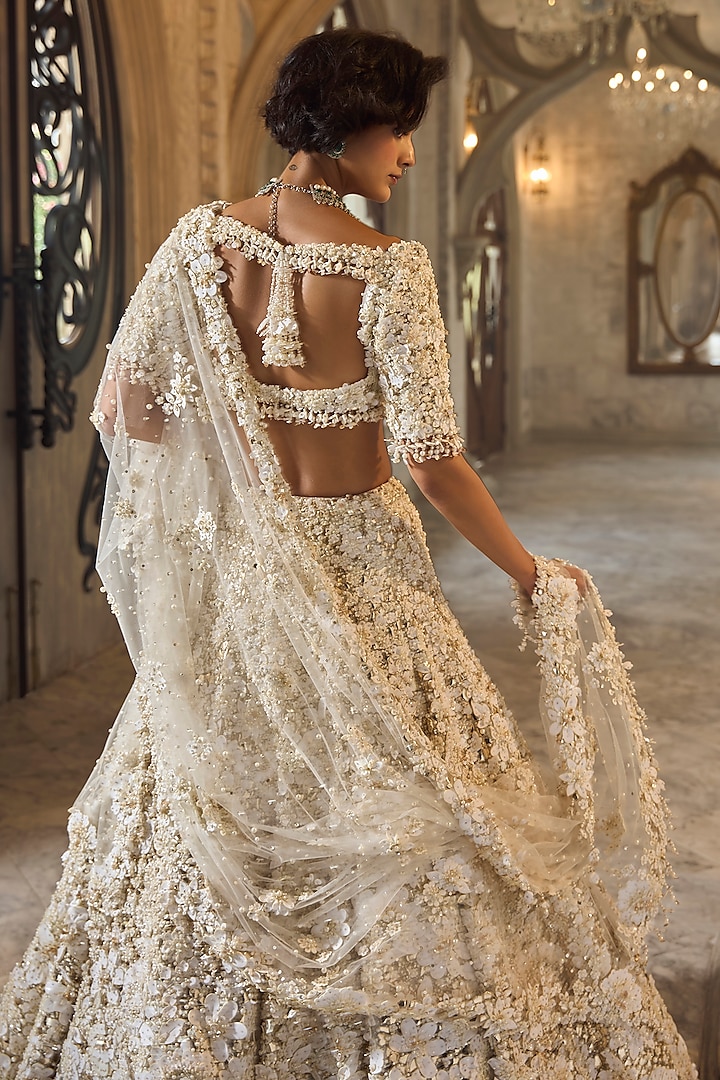 Ivory Net Crystal Bridal Lehenga Set by Seema Gujral at Pernia's Pop Up Shop