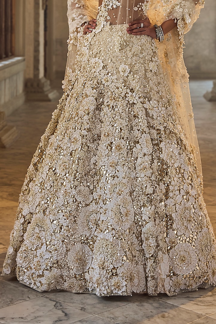 Ivory Net Crystal Bridal Lehenga Set by Seema Gujral at Pernia's Pop Up Shop