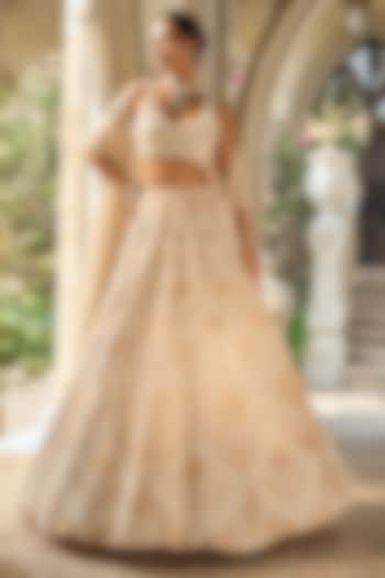 Nude Tissue Silk Sequins Embroidered Bridal Lehenga Set by Seema Gujral at Pernia's Pop Up Shop