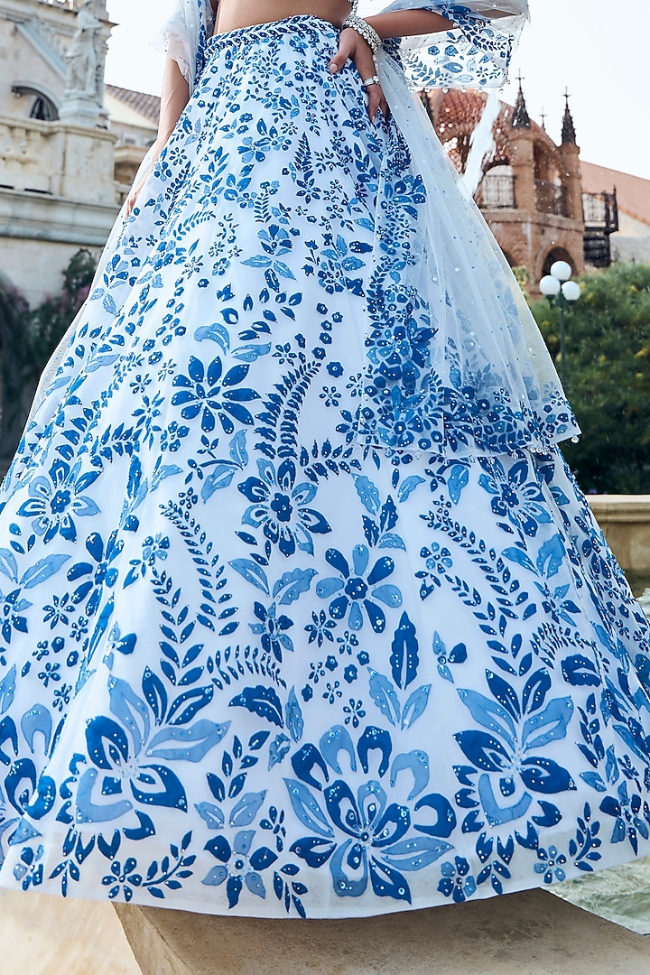 Cobalt Blue Tissue Organza Sequins Embroidered Bridal Lehenga Set by Seema Gujral at Pernia's Pop Up Shop