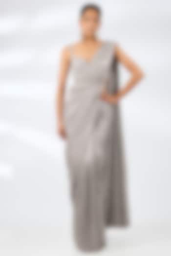 Silver Lurex Embroidered Pre-Draped Wedding Saree Set by Seema Gujral at Pernia's Pop Up Shop