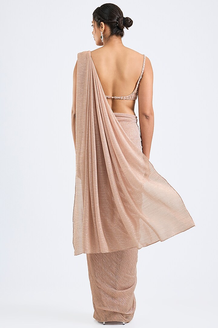 Peach Lurex Pre-Draped Wedding Saree Set by Seema Gujral at Pernia's Pop Up Shop