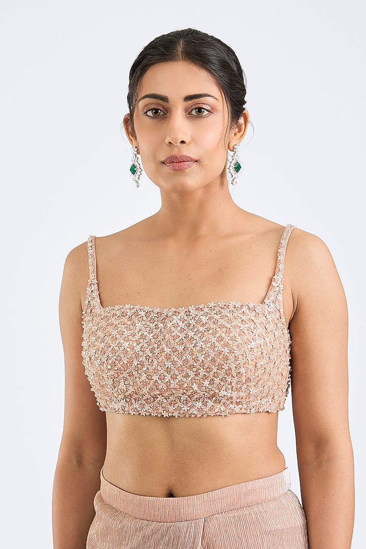 Peach Lurex Pre-Draped Wedding Saree Set by Seema Gujral at Pernia's Pop Up Shop