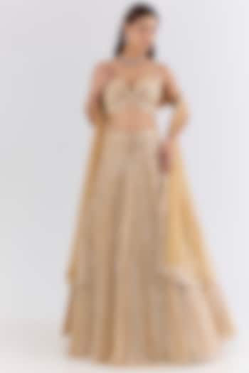 Gold Net Sequin Embroidered Bridal Lehenga Set by Seema Gujral at Pernia's Pop Up Shop
