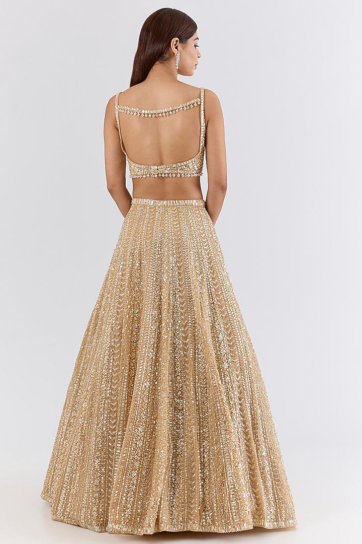 Gold Net Sequin Embroidered Bridal Lehenga Set by Seema Gujral at Pernia's Pop Up Shop