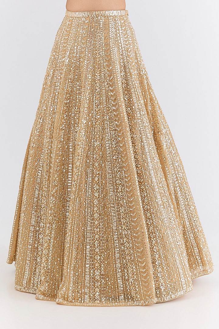 Gold Net Sequin Embroidered Bridal Lehenga Set by Seema Gujral at Pernia's Pop Up Shop