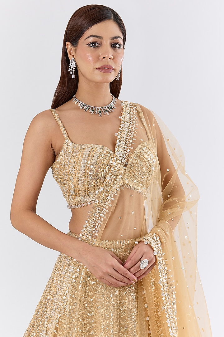 Gold Net Sequin Embroidered Bridal Lehenga Set by Seema Gujral at Pernia's Pop Up Shop