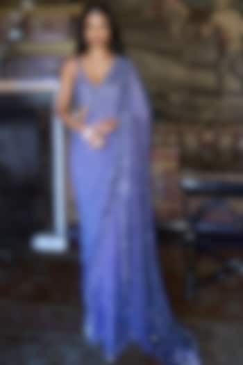 Mauve Georgette Sequins Embroidered Bridal Saree Set by Seema Gujral at Pernia's Pop Up Shop