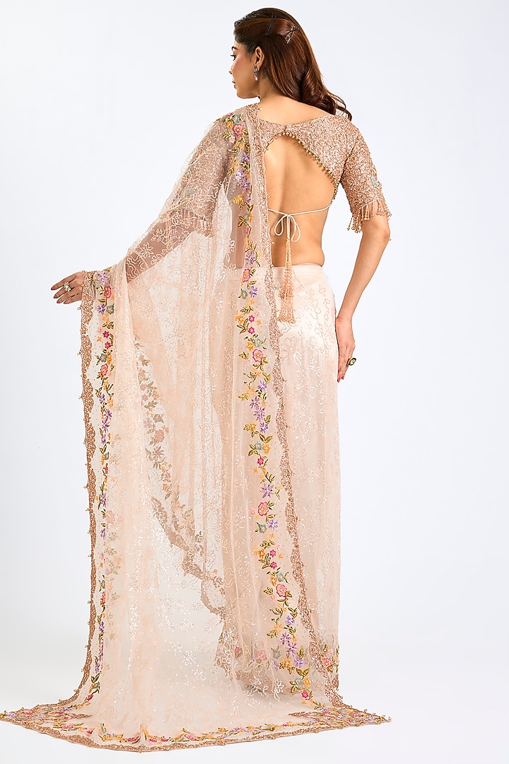 Nude Net Reception Saree Set by Seema Gujral at Pernia's Pop Up Shop