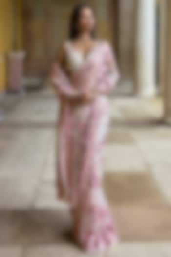 Pastel Pink Net Crystal Embroidered Bridal Saree Set by Seema Gujral at Pernia's Pop Up Shop