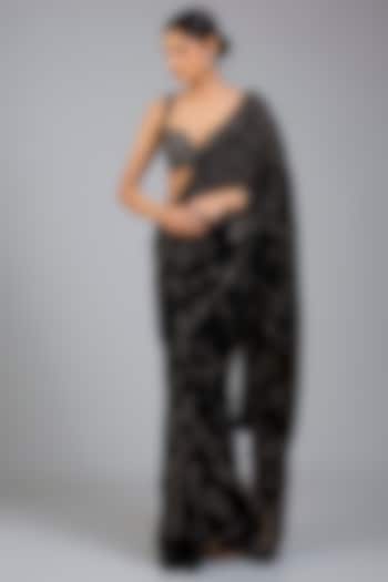 Black Net Embroidered Reception Saree Set by Seema Gujral at Pernia's Pop Up Shop