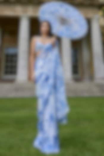 Ivory & Blue Georgette Sequins Embroidered Reception Saree Set by Seema Gujral at Pernia's Pop Up Shop