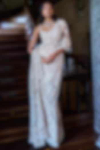 Nude Net Sequins Embroidered Bridal Saree Set by Seema Gujral at Pernia's Pop Up Shop
