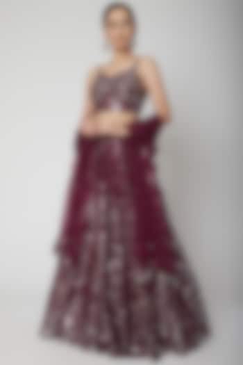 Maroon Mirror Embroidered Bridal Lehenga Set by Seema Gujral at Pernia's Pop Up Shop