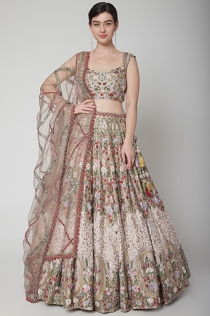 Old Rose Pink Embroidered Lehenga Set by Seema Gujral