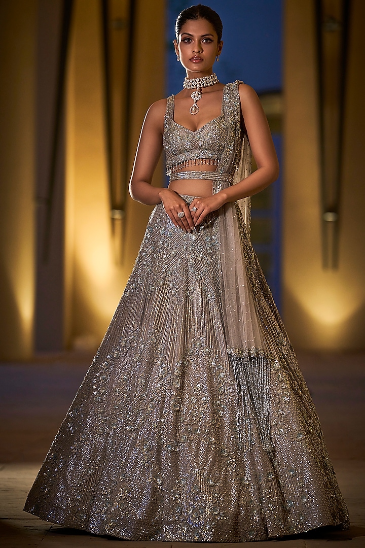 Silver Embroidered Lehenga Set Design by Seema Gujral at Pernia's Pop