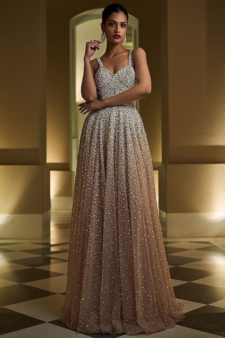 Silver Embroidered Gown by Seema Gujral