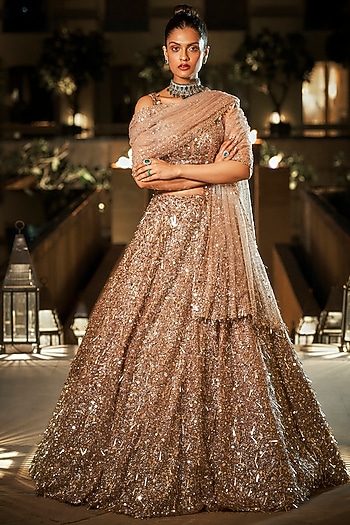 Nude Embroidered Bridal Lehenga Set by Seema Gujral at Pernia's Pop Up Shop