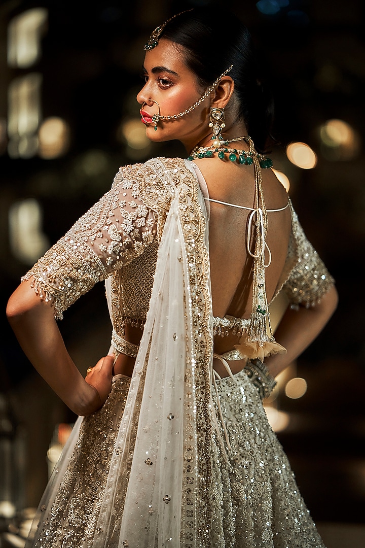 Cream Embroidered Bridal Lehenga Set by Seema Gujral at Pernia's Pop Up Shop