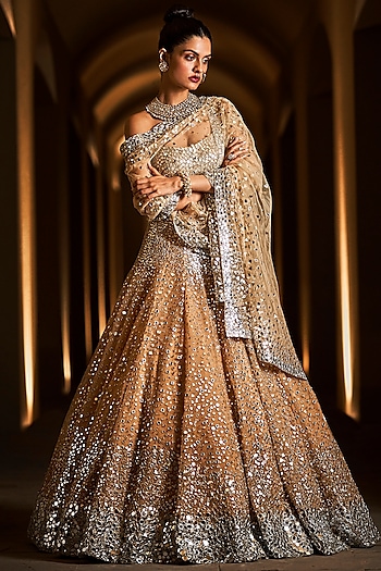 Gold & Silver Embroidered Bridal Lehenga Set by Seema Gujral at Pernia's Pop Up Shop