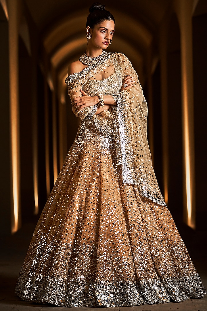 Gold & Silver Embroidered Lehenga Set by Seema Gujral
