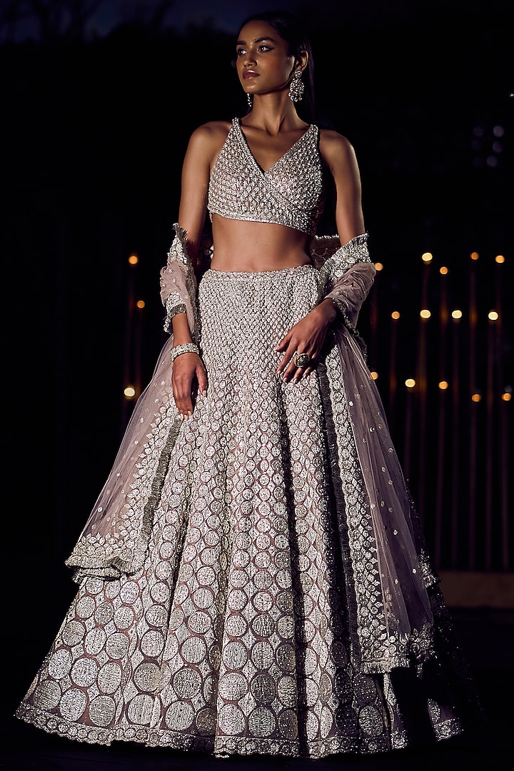 Dusty Lavender Embroidered Lehenga Set by Seema Gujral