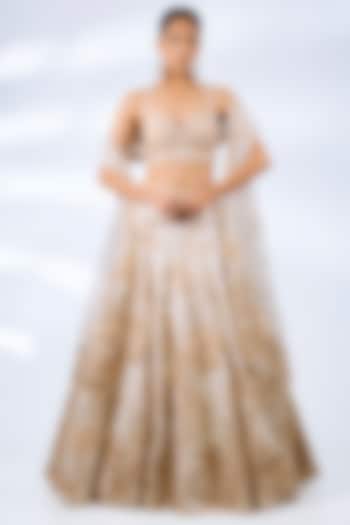 Ivory Organza Floral Applique Embroidered Bridal Lehenga Set by Seema Gujral at Pernia's Pop Up Shop