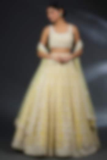 Yellow Net Sequins & Pearl Embroidered Bridal Lehenga Set by Seema Gujral at Pernia's Pop Up Shop