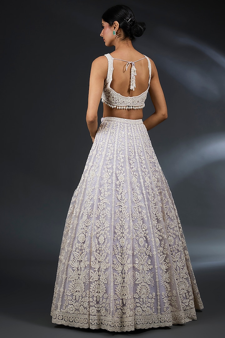 Mauve Net Sequins & Pearl Embroidered Bridal Lehenga Set by Seema Gujral at Pernia's Pop Up Shop
