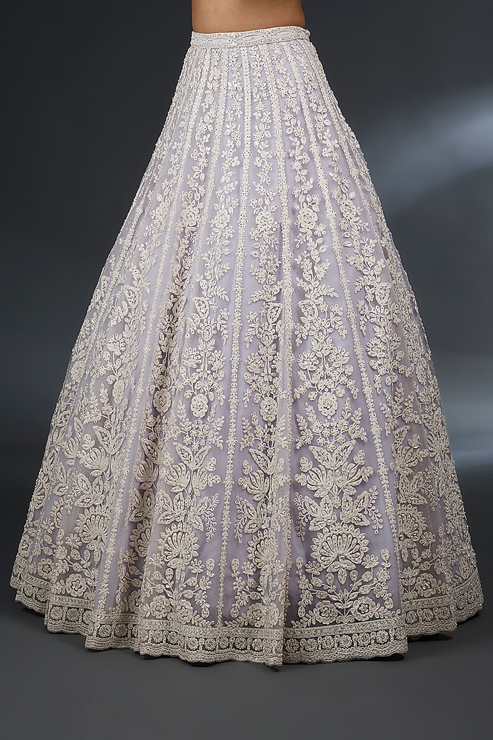 Mauve Net Sequins & Pearl Embroidered Bridal Lehenga Set by Seema Gujral at Pernia's Pop Up Shop