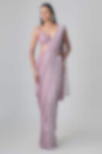 Dusty Pink Lurex Pre-Draped Wedding Saree Set by Seema Gujral at Pernia's Pop Up Shop