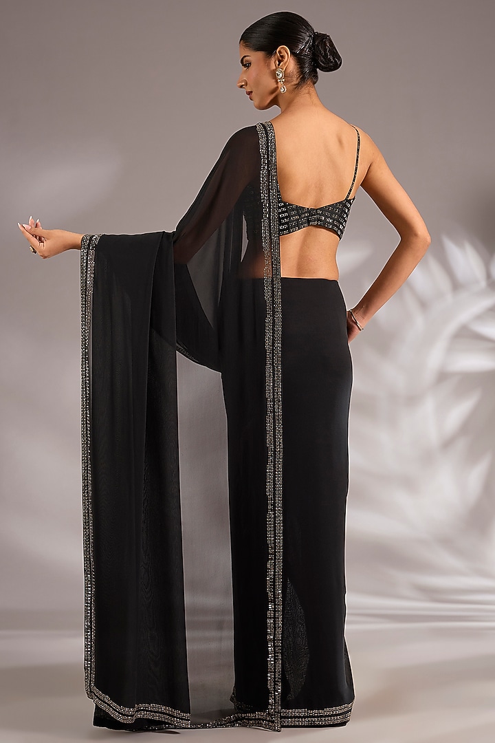 Black Georgette Embroidered Reception Saree Set by Seema Gujral at Pernia's Pop Up Shop