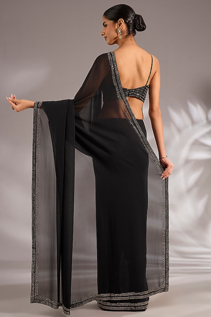Black Georgette Embroidered Wedding Saree Set by Seema Gujral at Pernia's Pop Up Shop