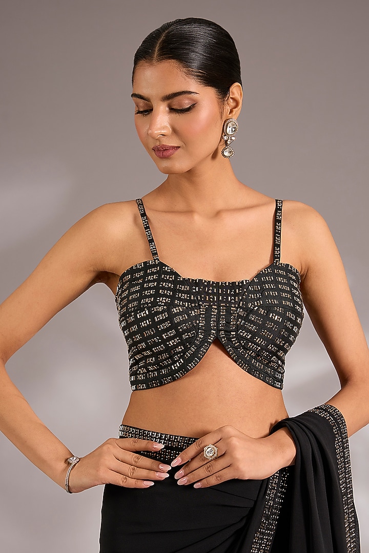 Black Georgette Embroidered Wedding Saree Set by Seema Gujral at Pernia's Pop Up Shop