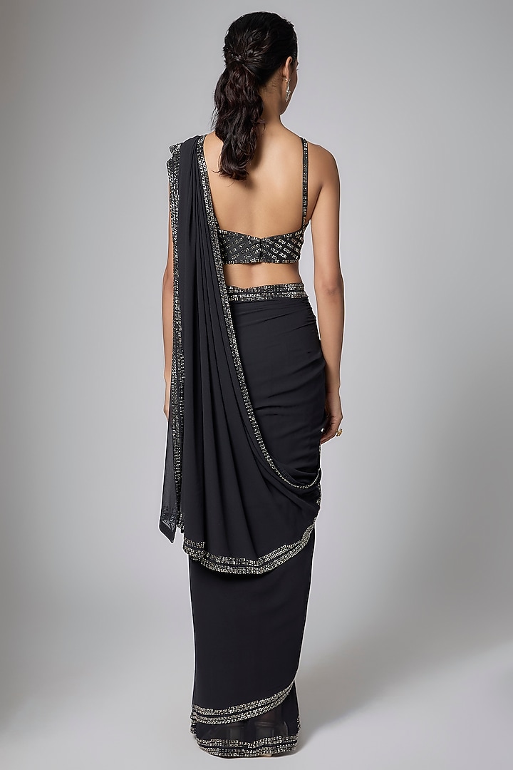 Black Georgette Embellished Reception Saree Set by Seema Gujral at Pernia's Pop Up Shop