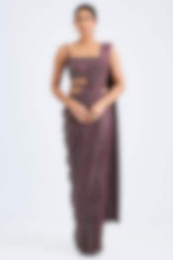 Wine Lurex Pre-Draped Wedding Saree Set by Seema Gujral at Pernia's Pop Up Shop