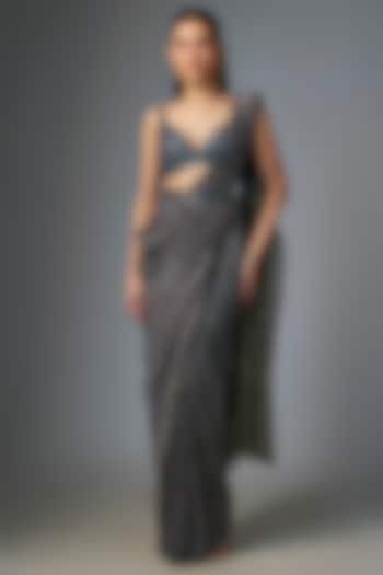 Black Lurex Wedding Saree Set by Seema Gujral at Pernia's Pop Up Shop