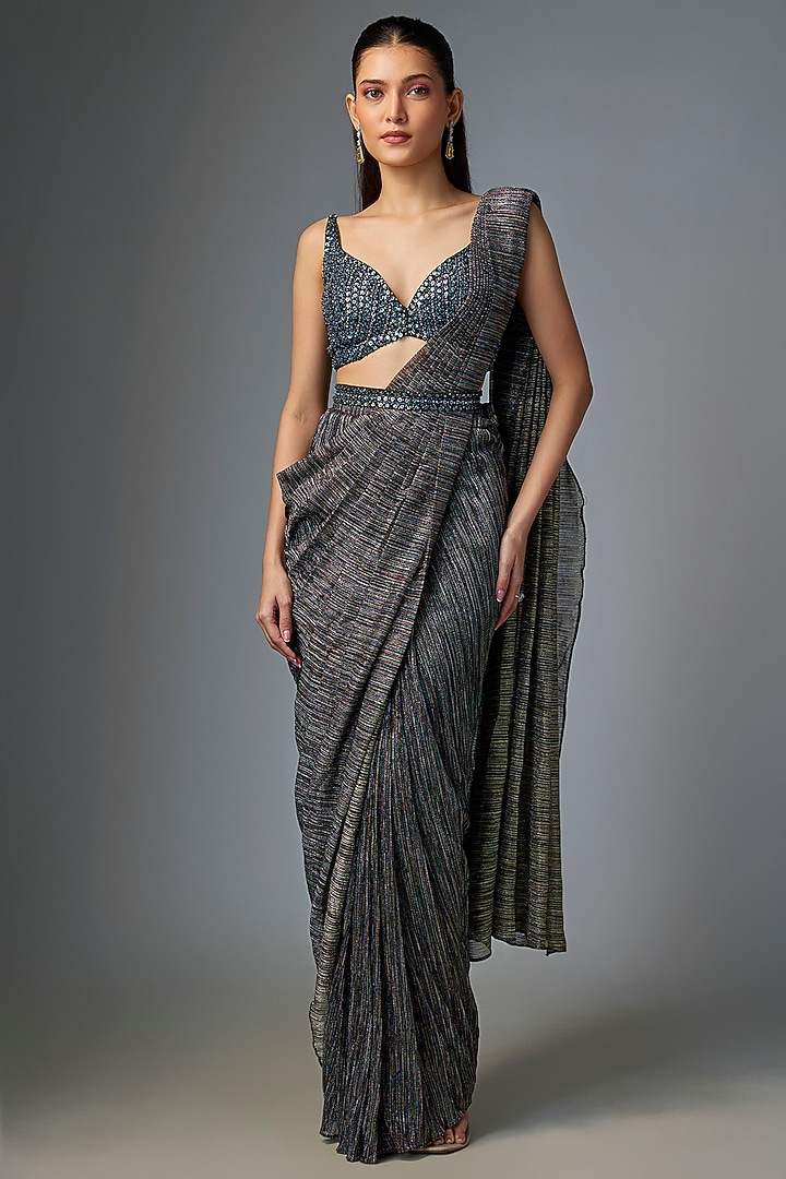 Black Lurex Wedding Saree Set by Seema Gujral at Pernia's Pop Up Shop